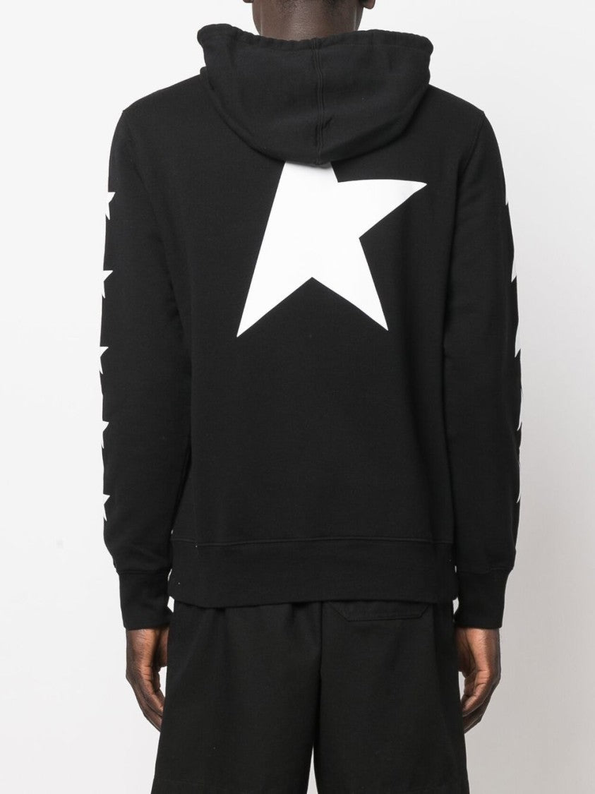 Golden Goose Black Hoodie With Star Graphics And Front Pocket