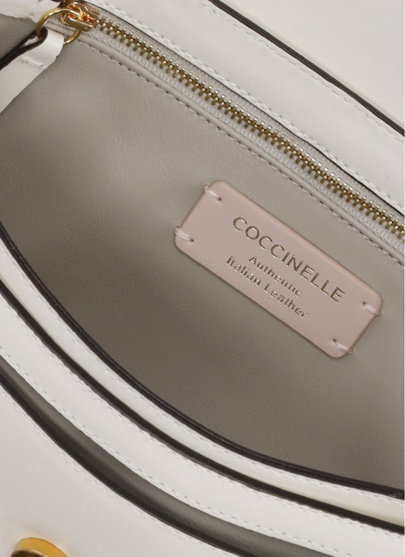 Coccinelle Ivory Leather C-Me Medium Shoulder Bag With Flap Closure