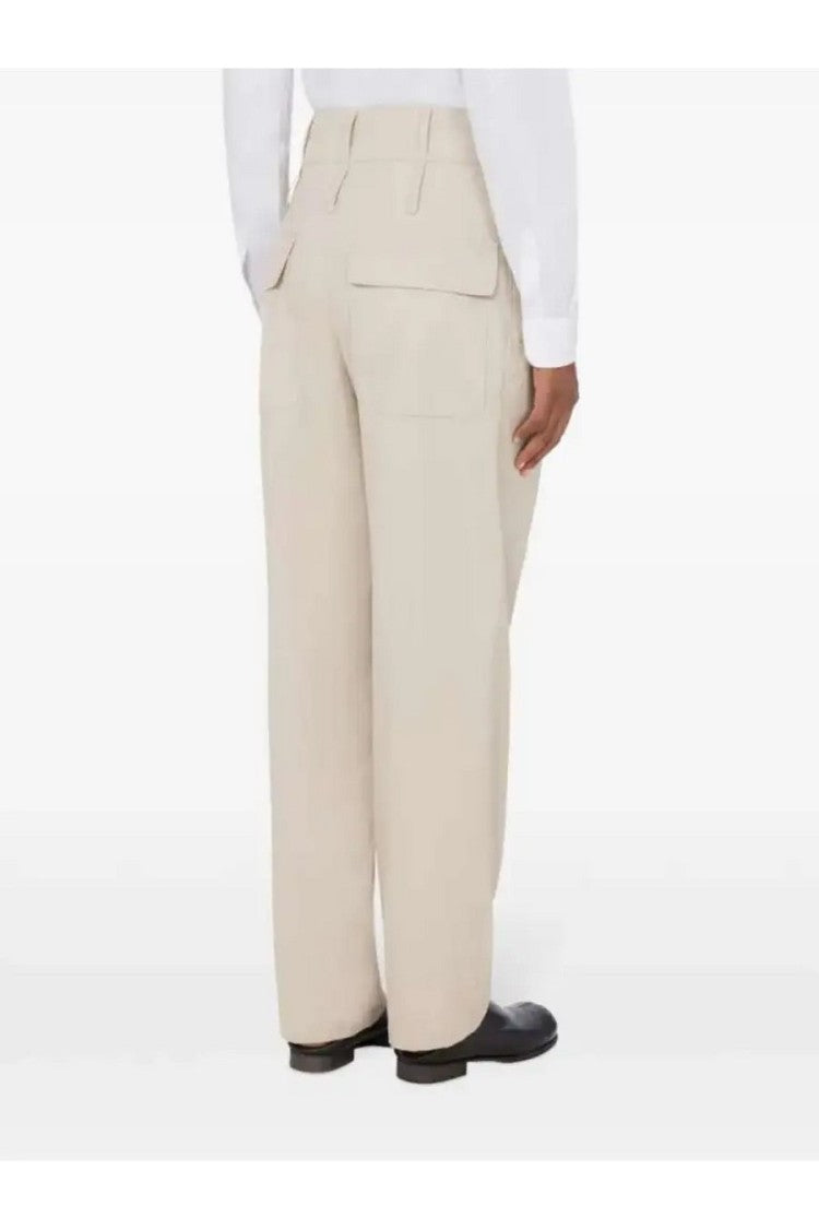 Moschino Beige Gold-Button Front Straight-Leg Pants