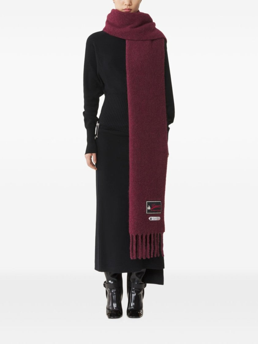 Lanvin Burgundy Fringed Silk-Nylon Scarf