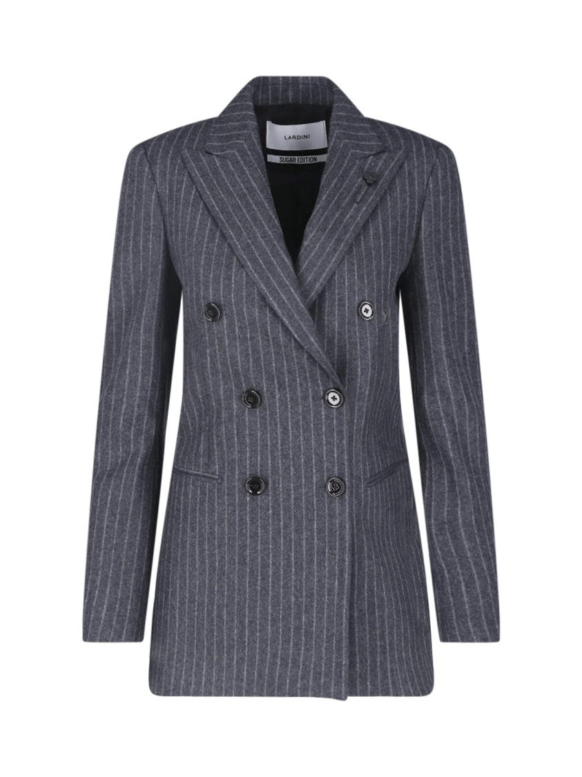 Lardini Grey Wool Pinstripe Double-Breasted Blazer