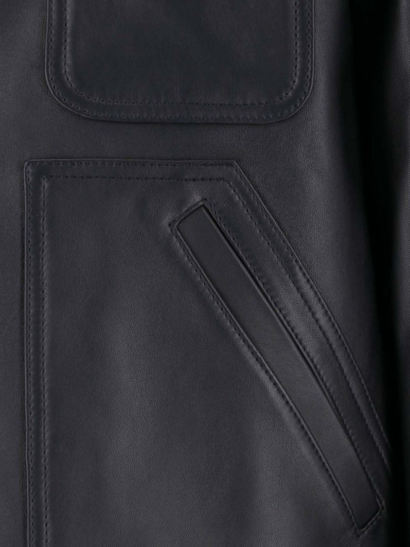 Dsquared2 Sleek Black Leather Jacket With Structured Silhouette