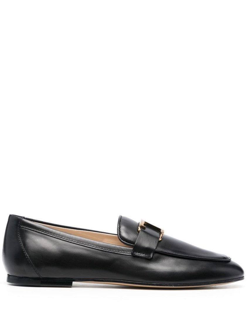 Tod's Black Gold Logo Plaque Leather Slip-On