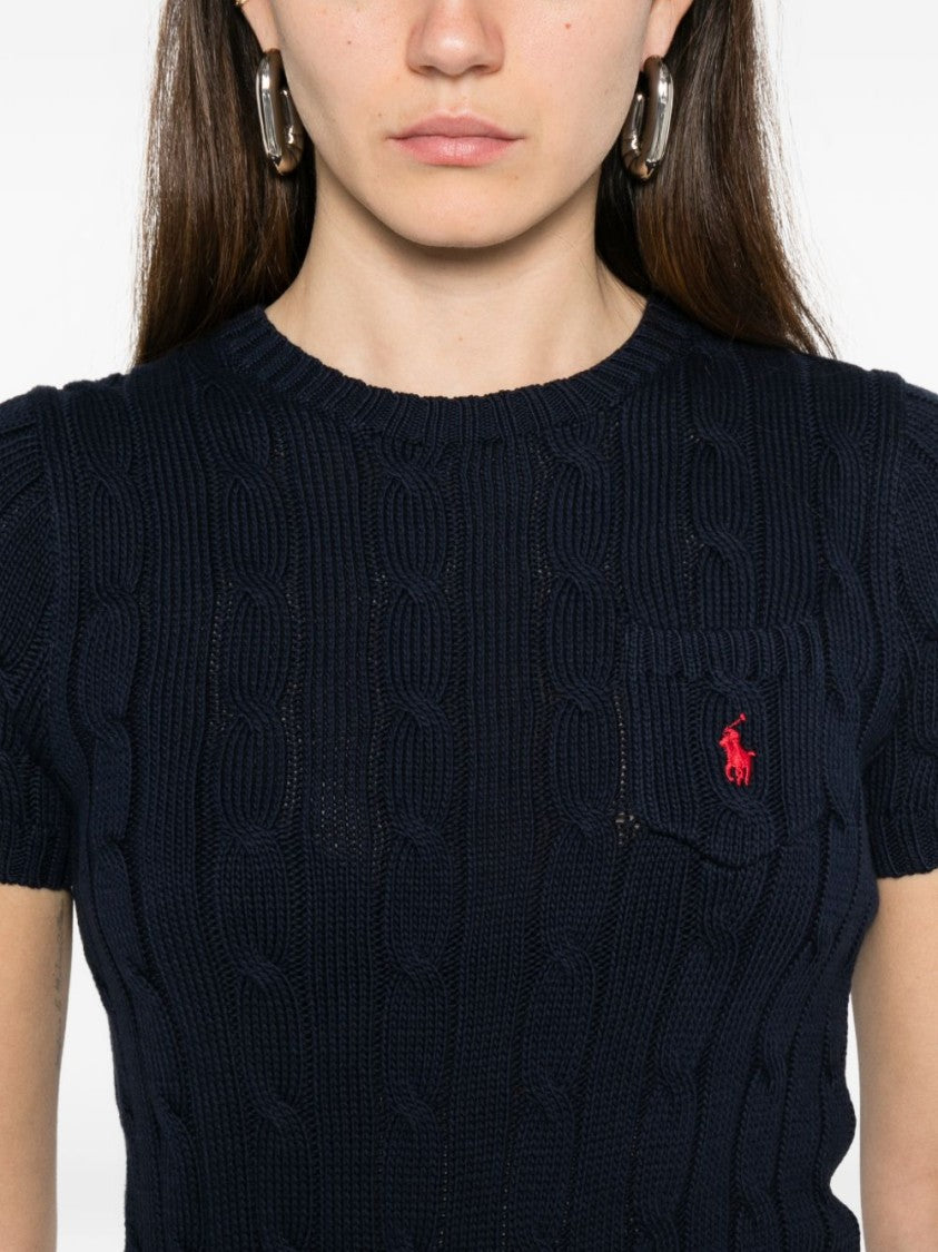 Polo Ralph Lauren Navy Blue Ribbed Crewneck Short-Sleeve Sweater