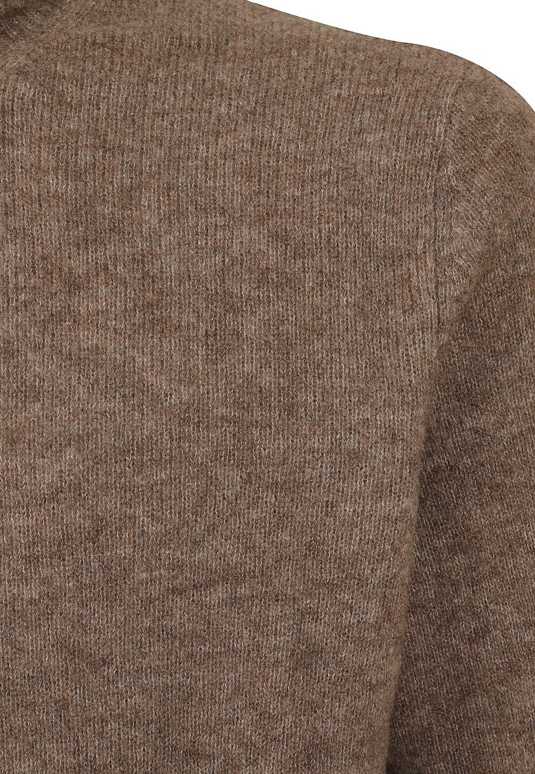 Ballantyne Roll Neck Brown Knit Pullover With Ribbed Details