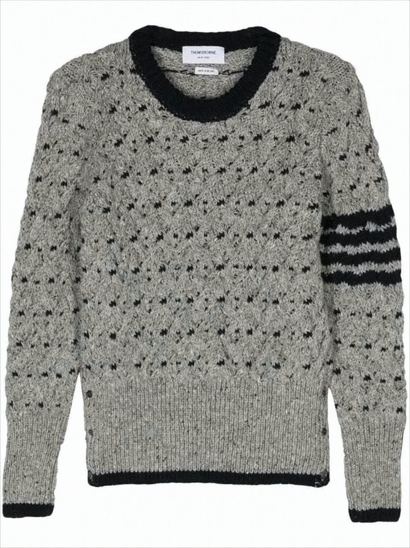 Thom Browne Textured Knit Sweater With Distinctive Stripe Detail