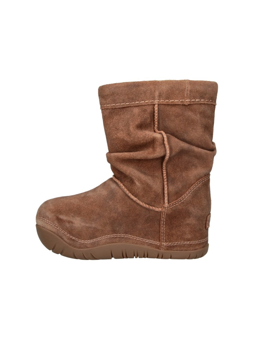 Ugg Mid-Height Brown Leather Boots With Rounded Toe And Side Lacing