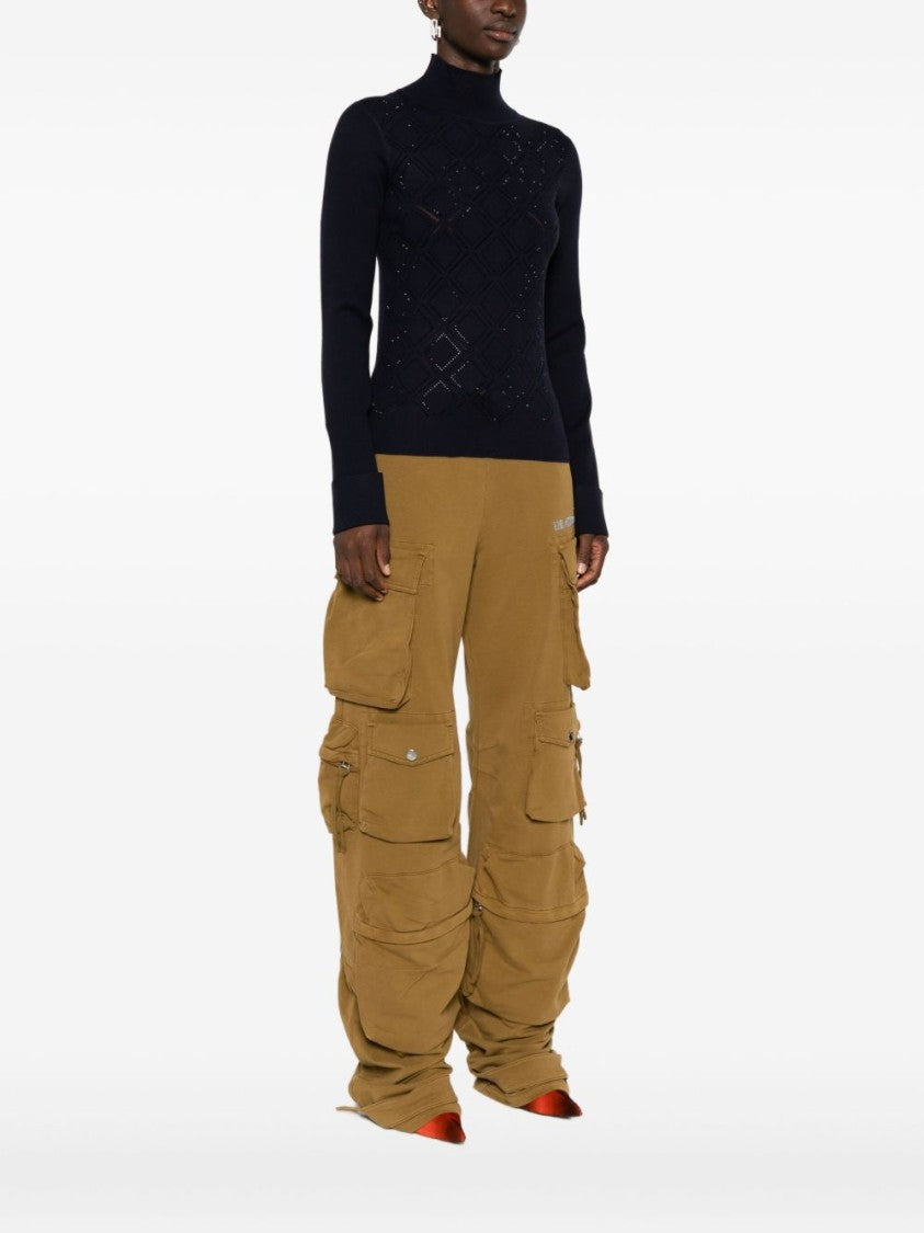 Blugirl Fitted Blue Sweater With Textured Diamond Pattern