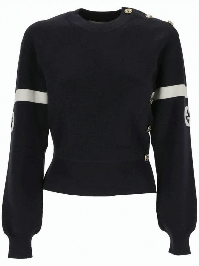 Gucci Fitted Black Wool Blend Knit With Logo Embroidery