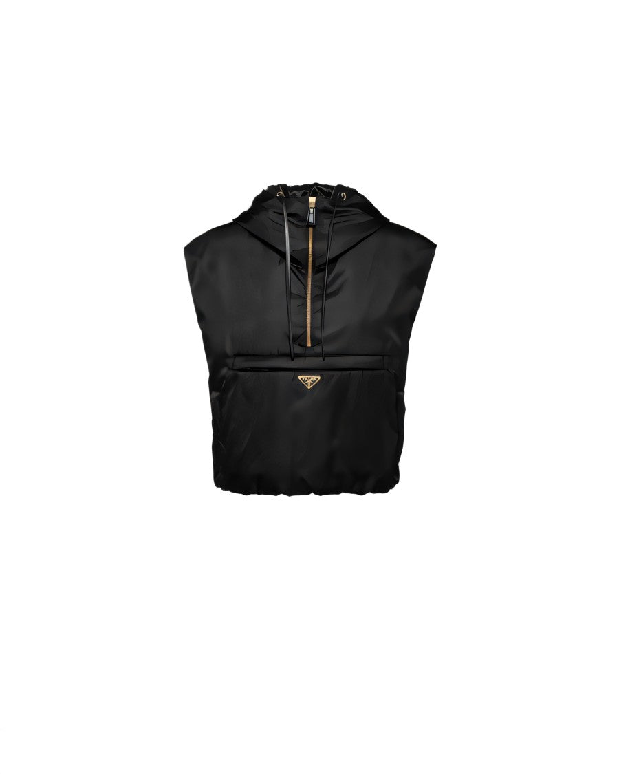 Prada Padded Sleeveless Hooded Top With Gold-Tone Accents