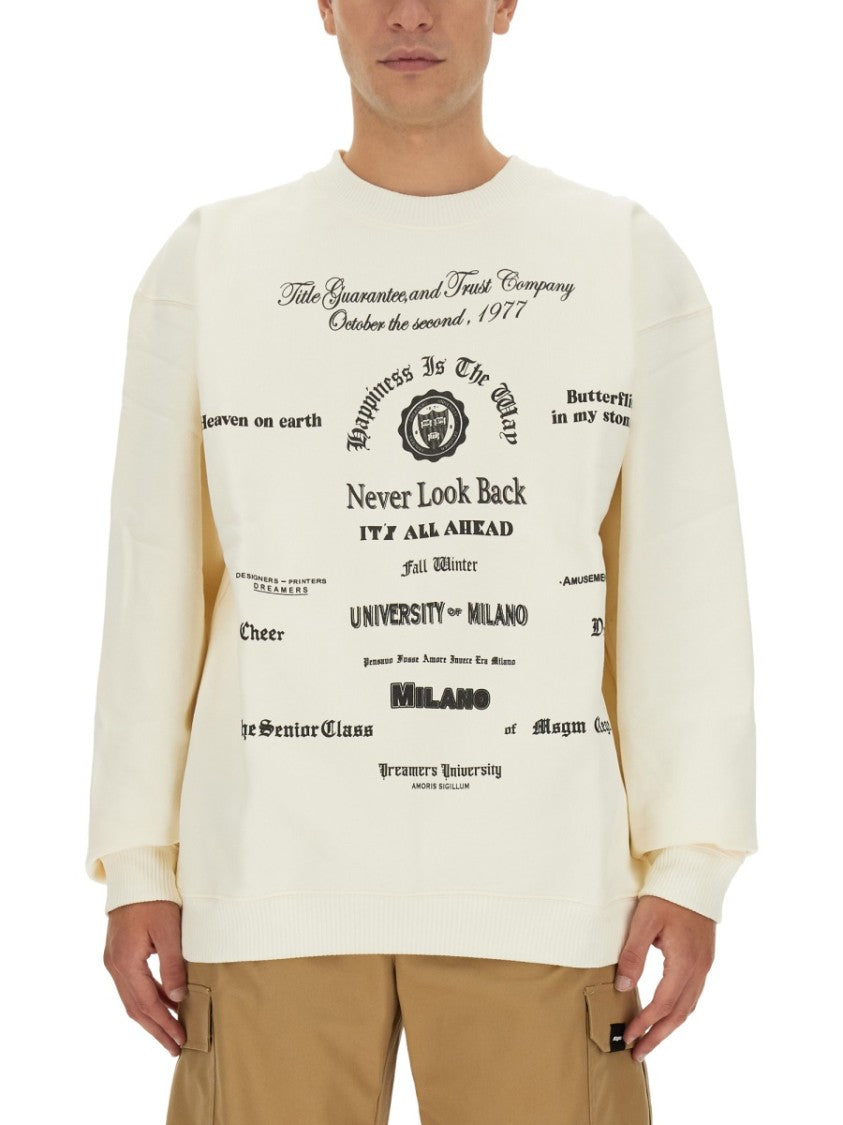 Msgm Round Neck Sweatshirt With Printed Logo Design