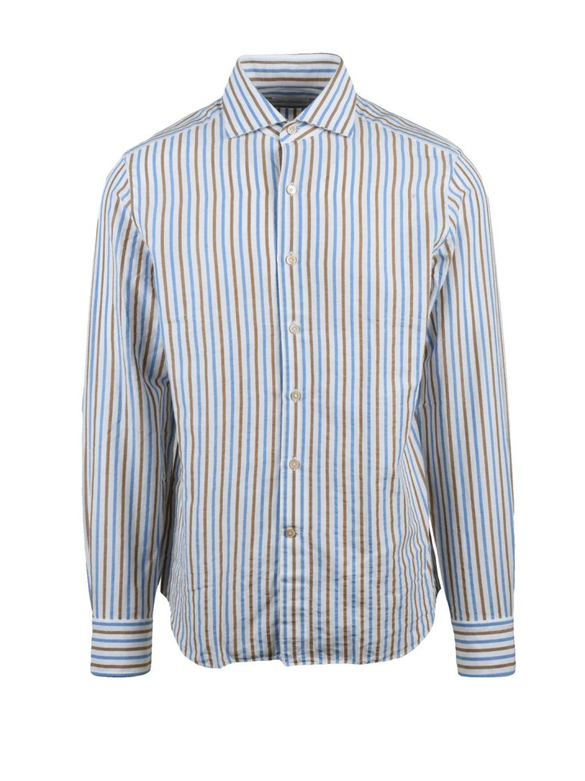 Alessandro Gherardi Beige Light Blue Striped Shirt