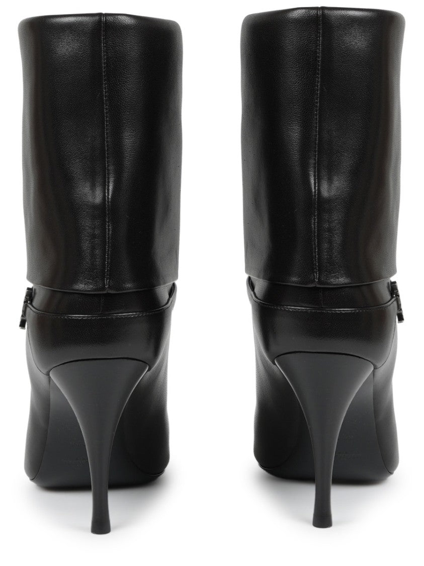 Saint Laurent Pointed Toe Black Ankle Boots With Sculpted Cuff
