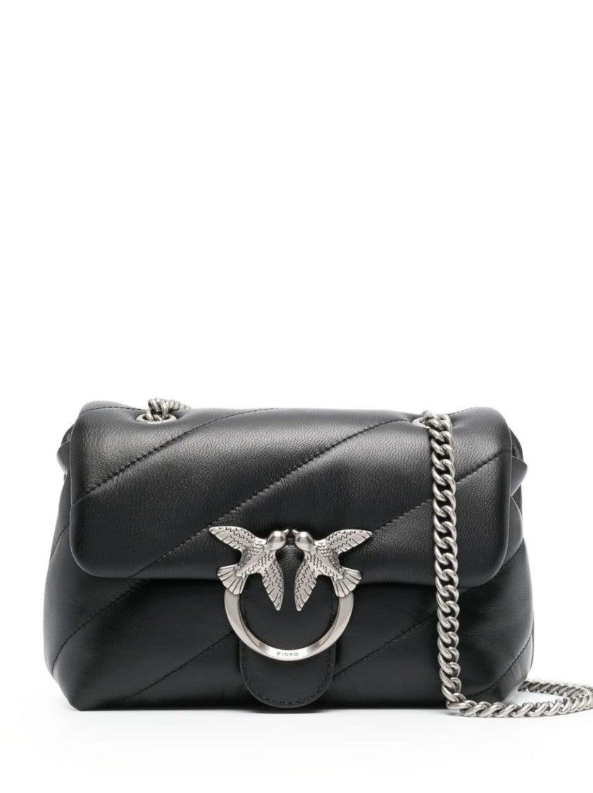 Pinko Quilted Black Bag With Flap Closure And Chain Strap