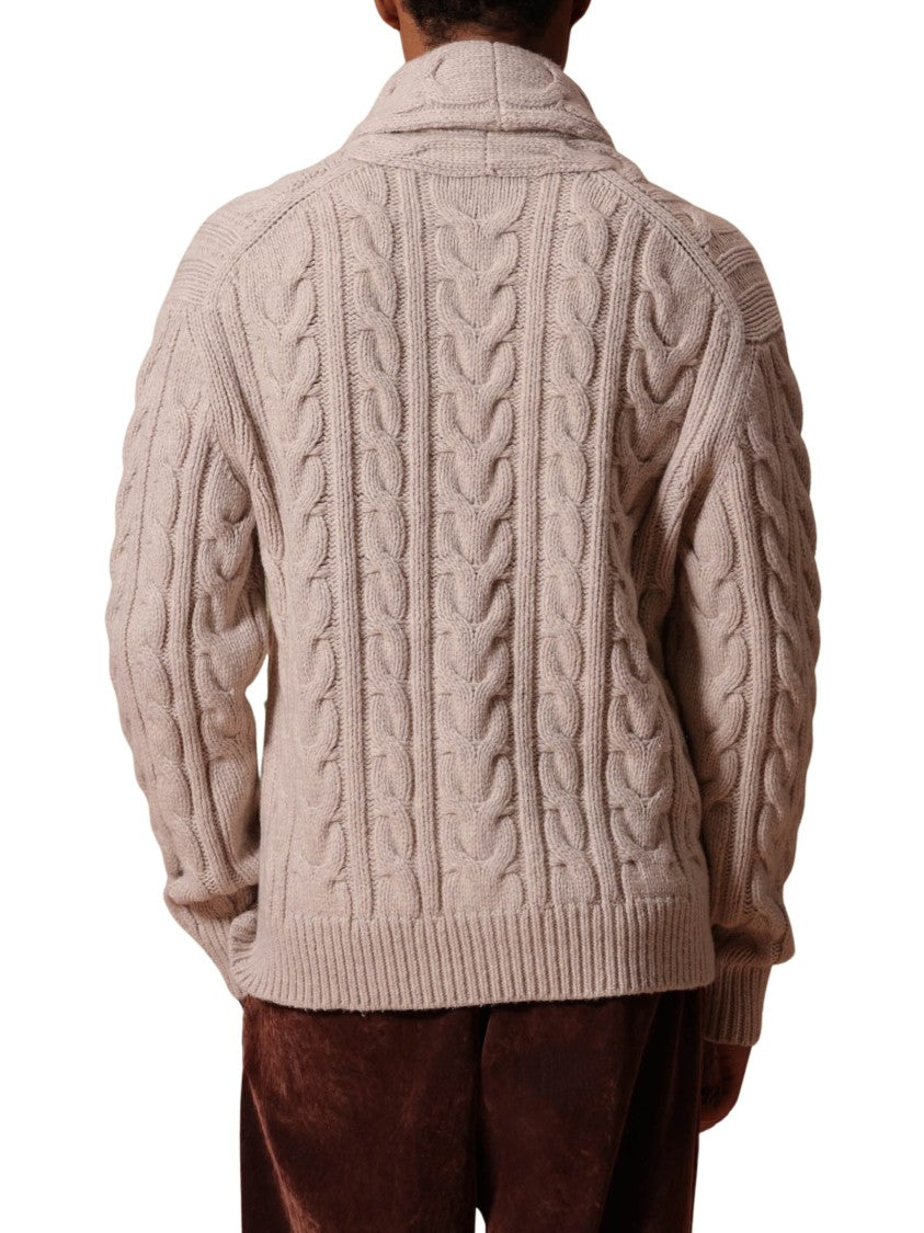 Ballantyne Perla Cable-Knit Wool Shawl Collar Cardigan