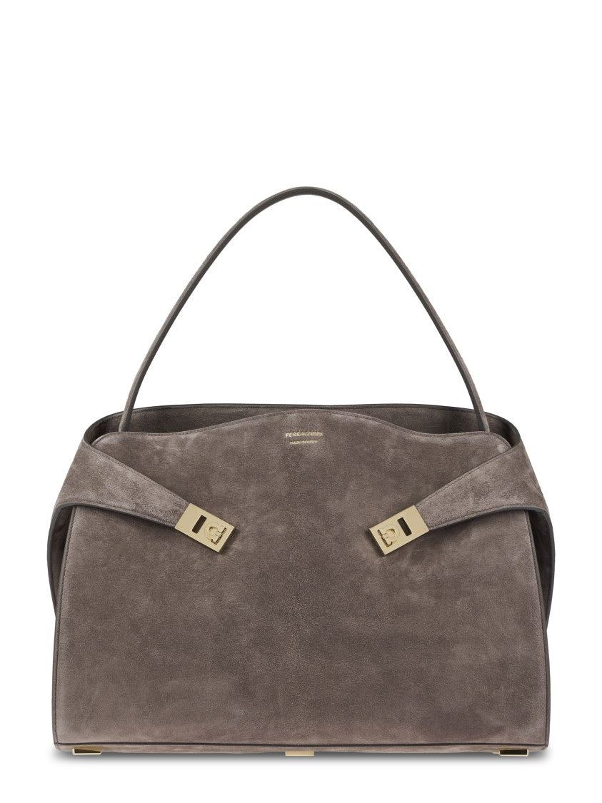 Ferragamo Structured Suede Bag With Gold-Tone Hardware