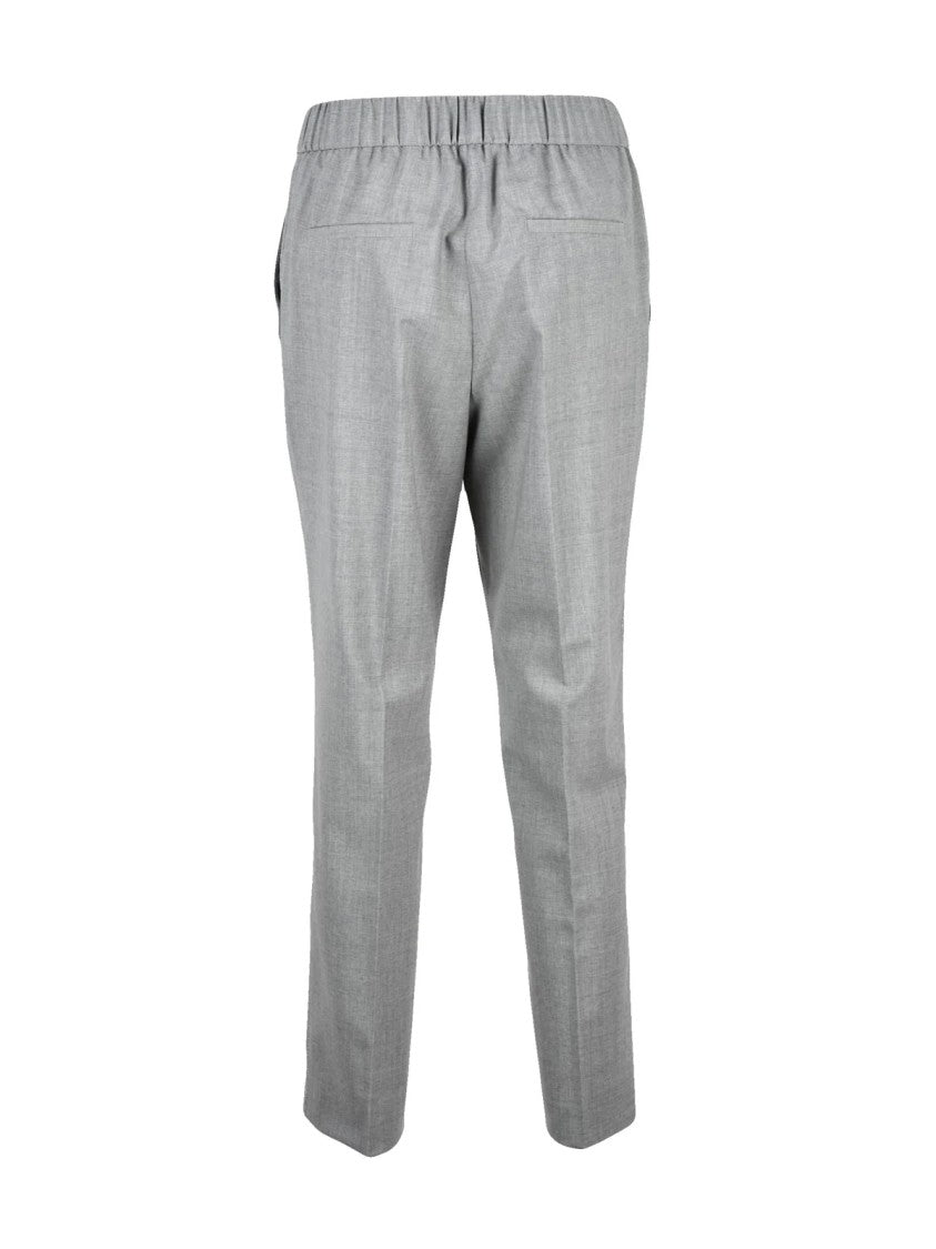 Peserico Grey Stretch Virgin Wool Embroidered Formal Pants