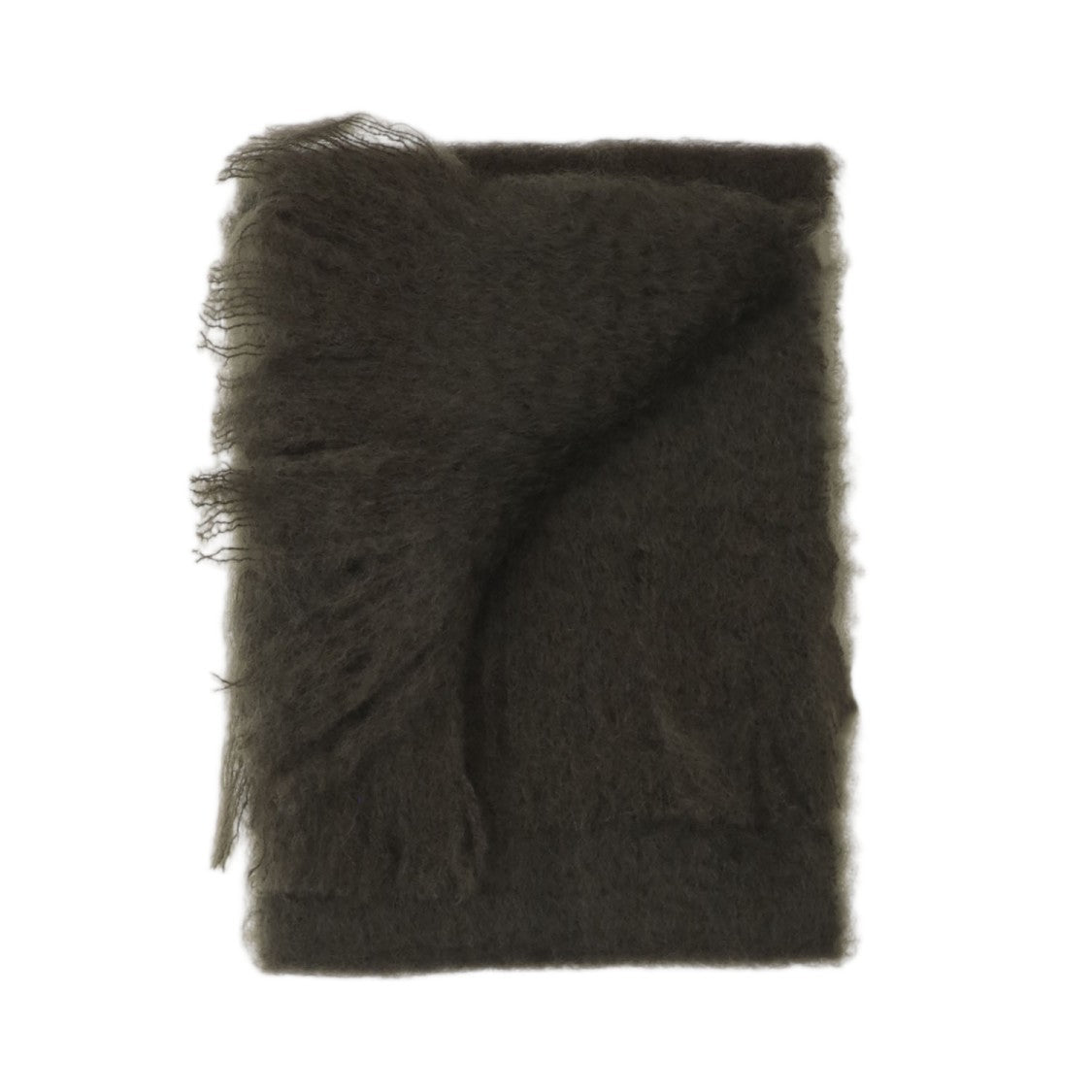 Jil Sander Dark Green Mohair Fringed Scarf