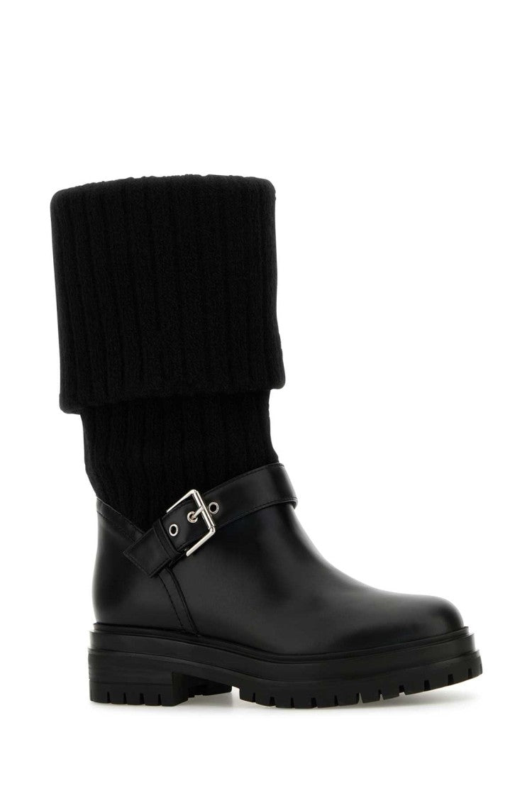 Gianvito Rossi Black Leather And Fabric Thurso Boots