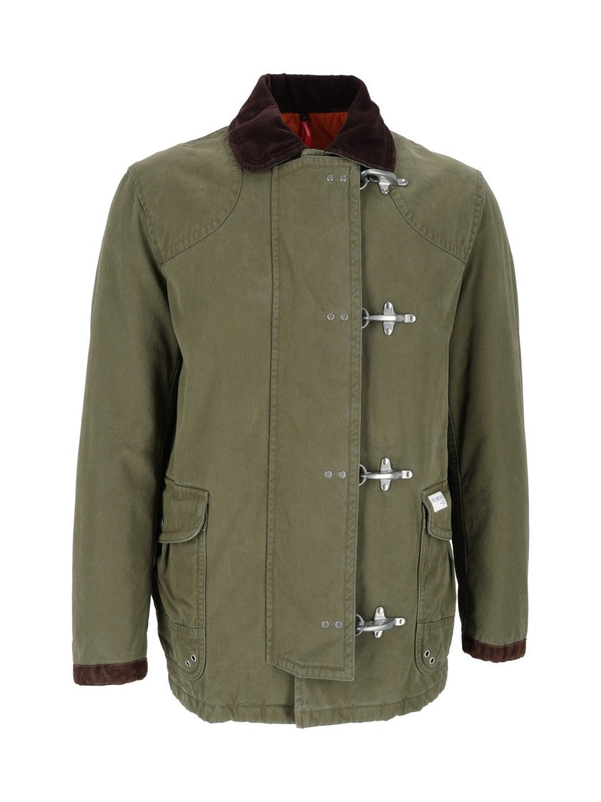 Fay Washed Olive Green Casual Jacket With Brown Accents