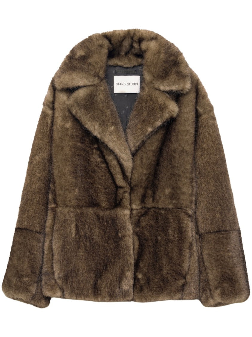 Stand Studio Mid-Length Faux Fur Silena Jacket With Wide Lapel