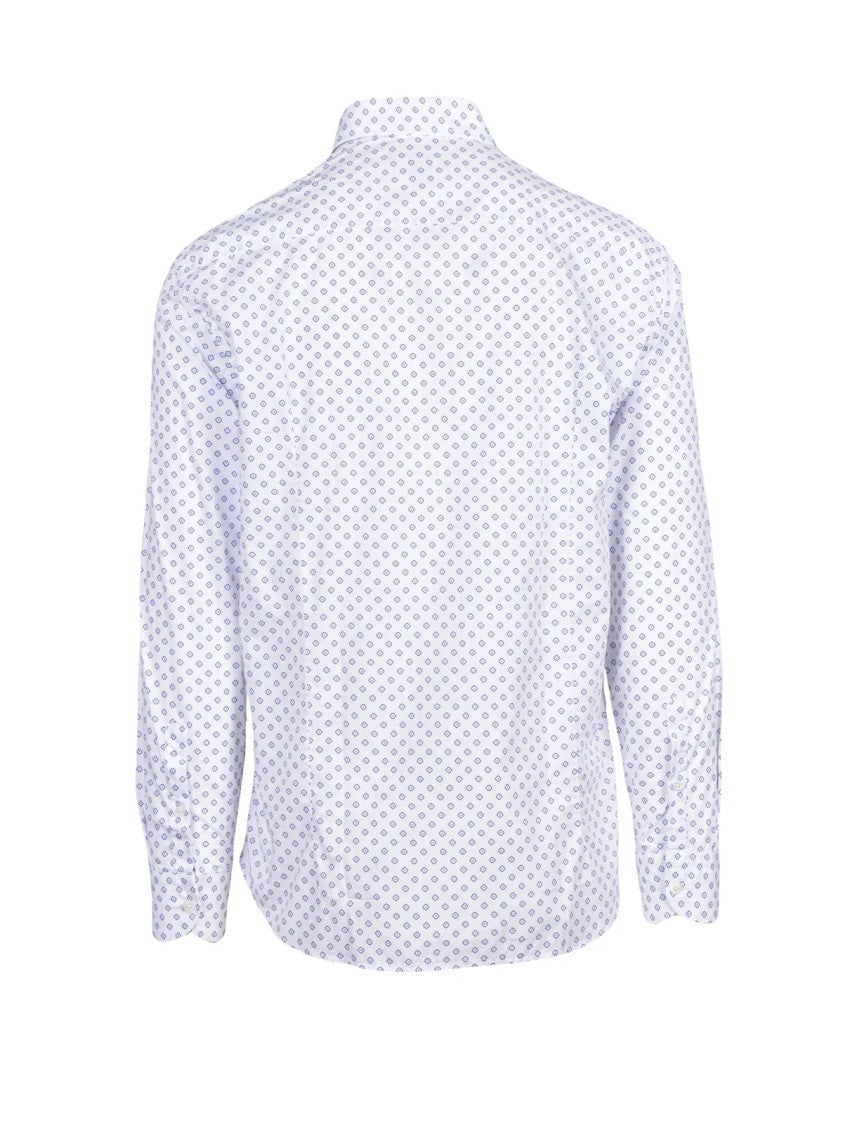 Mariano Napoli White/Blue Geometric Print Cotton Shirt
