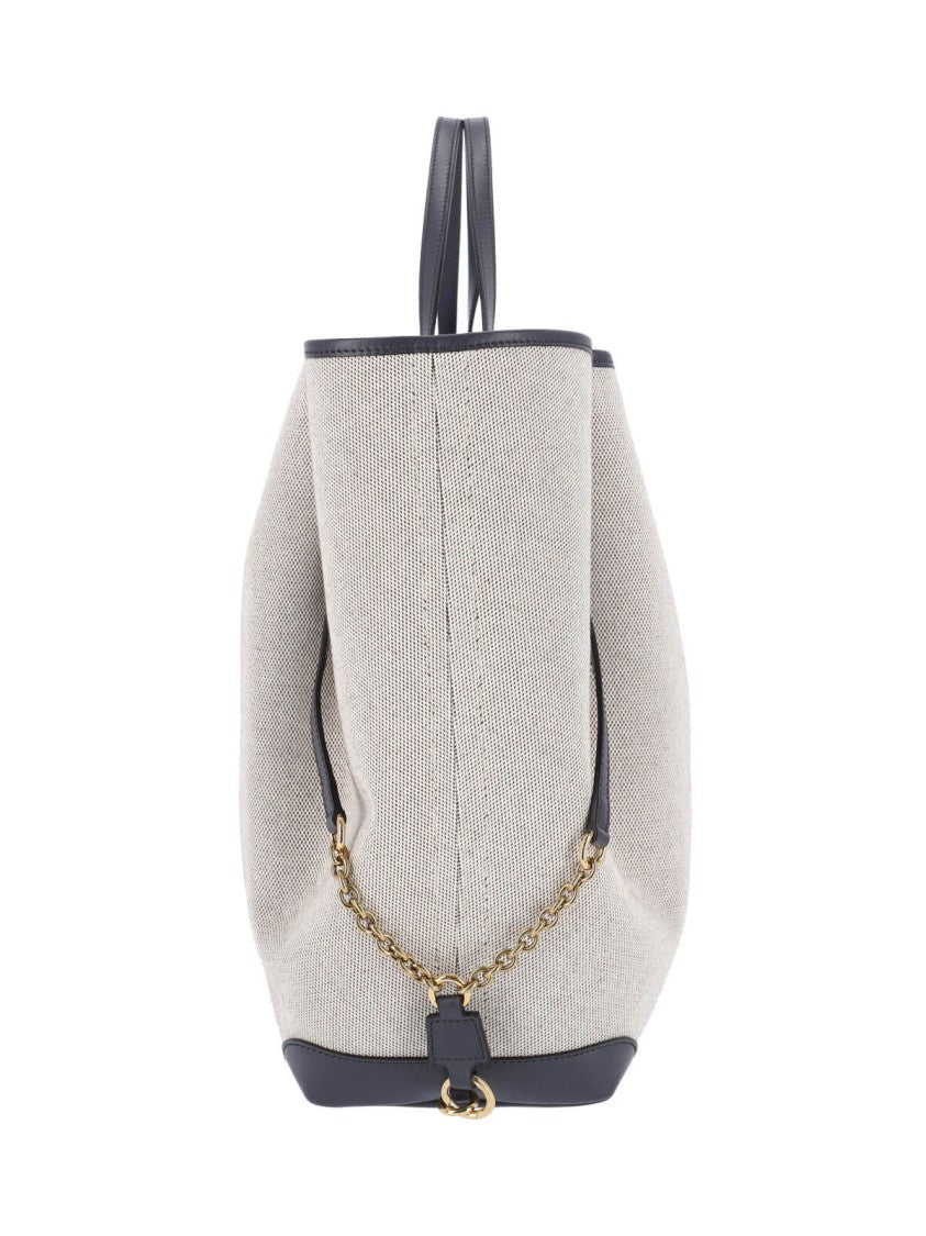Chloé Textured Fabric Tote Bag With Black Leather Trim