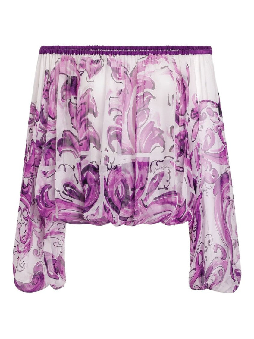 Dolce & Gabbana Majolica Print Silk Chiffon Top