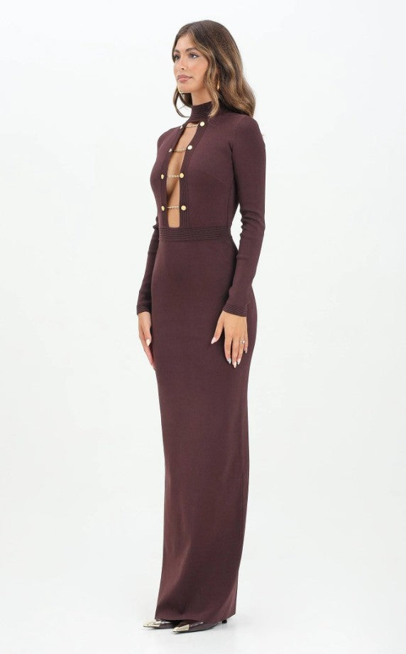 Elisabetta Franchi Fitted Burgundy Dress With Jewel Cufflinks