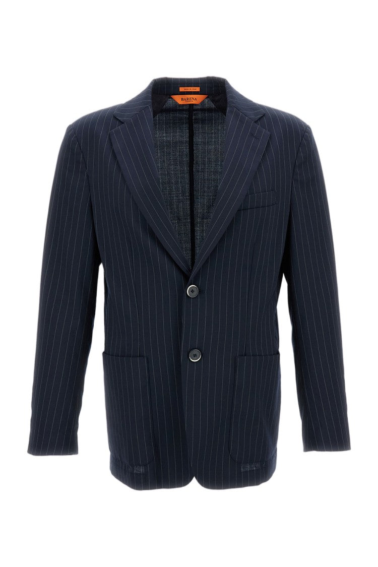 Barena Pinstripe Wool Blend Single-Breasted Jacket With Patch Pockets