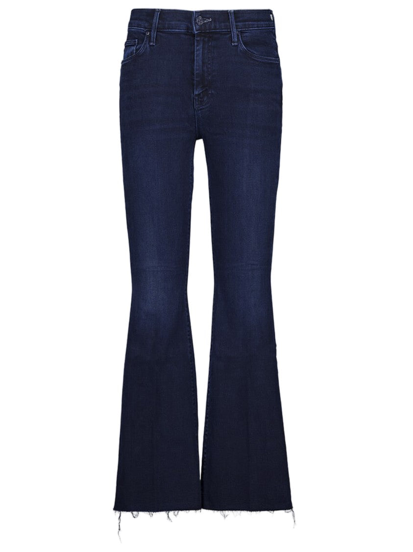 Mother Frayed Hem Flared Dark Denim Jeans