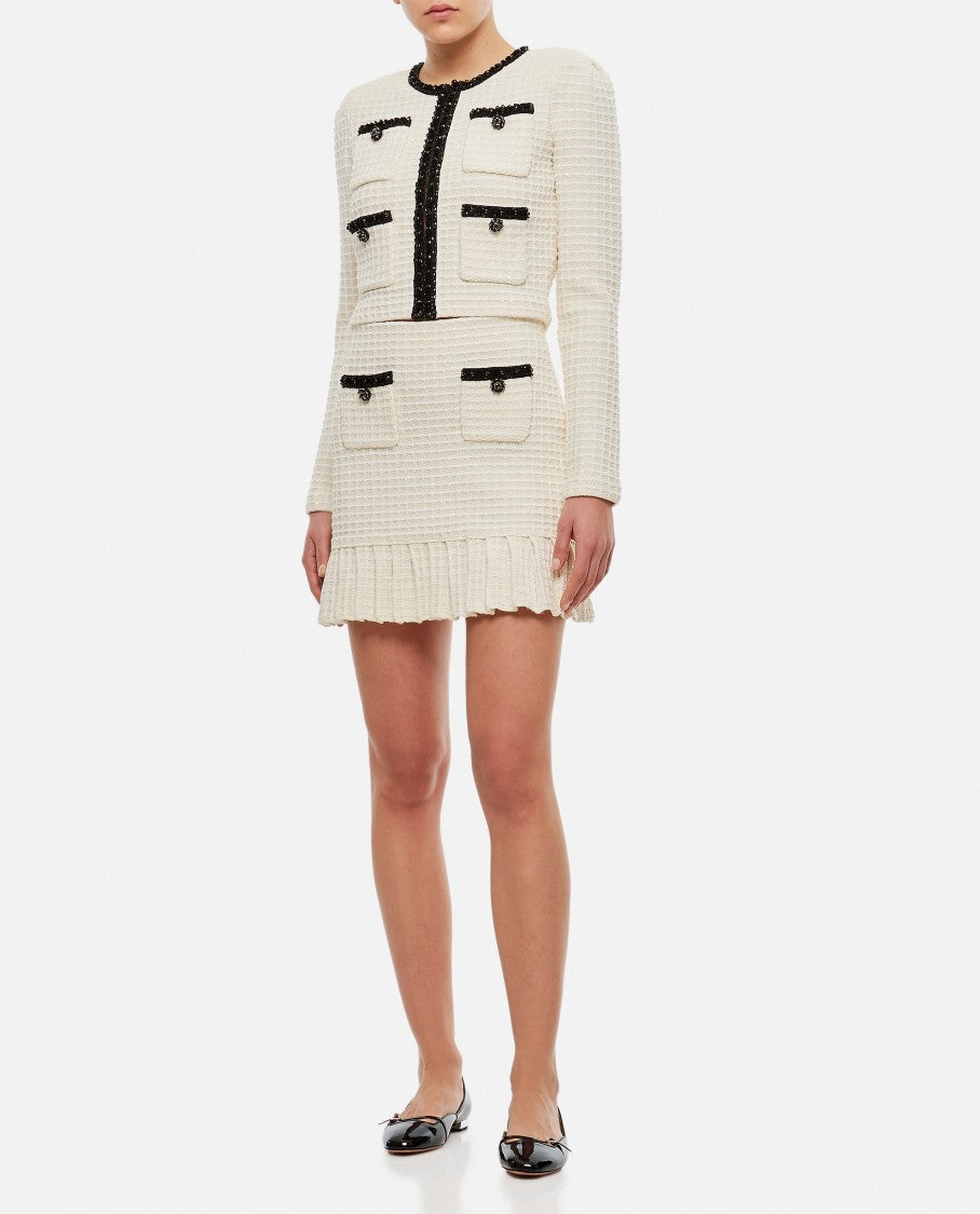 Self-Portrait Cream Textured Knit Mini Skirt