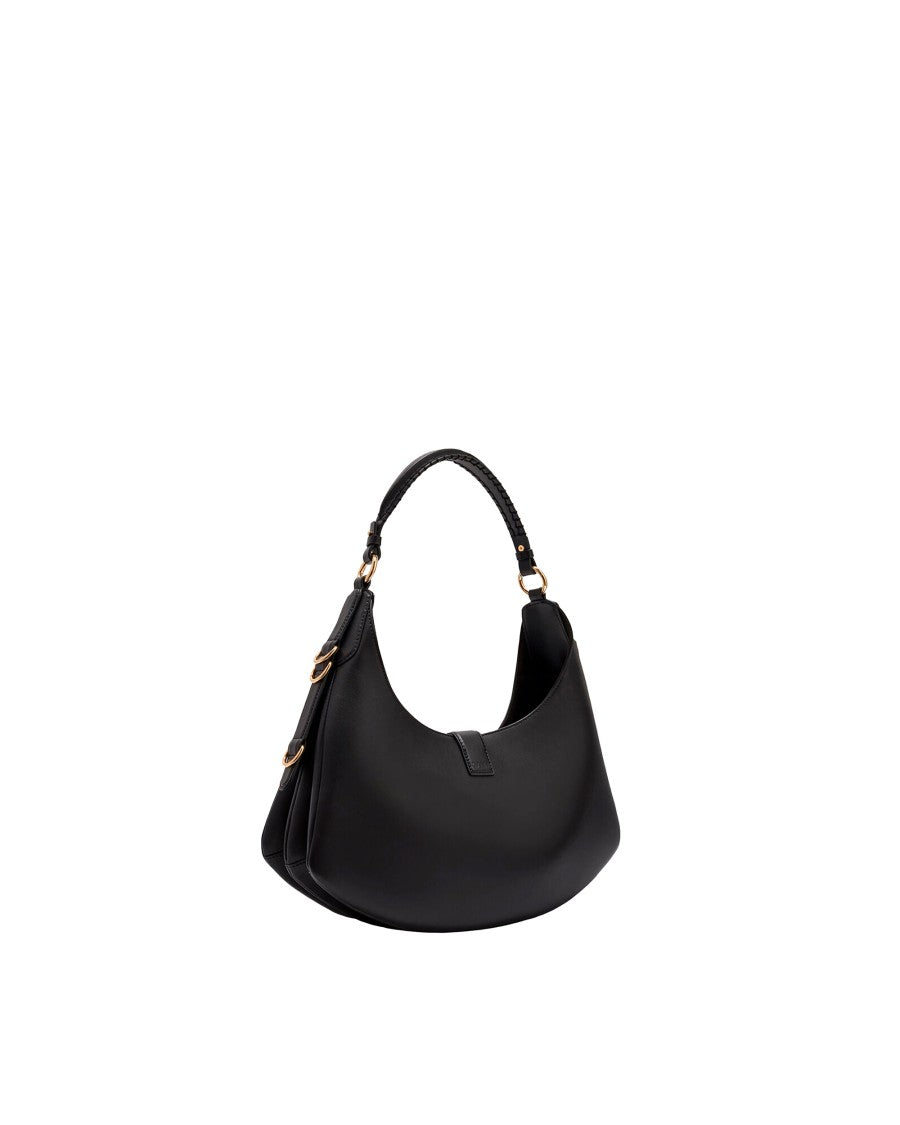 Ganni Pleated Black Handbag With D-Ring Details And Logo Buckle