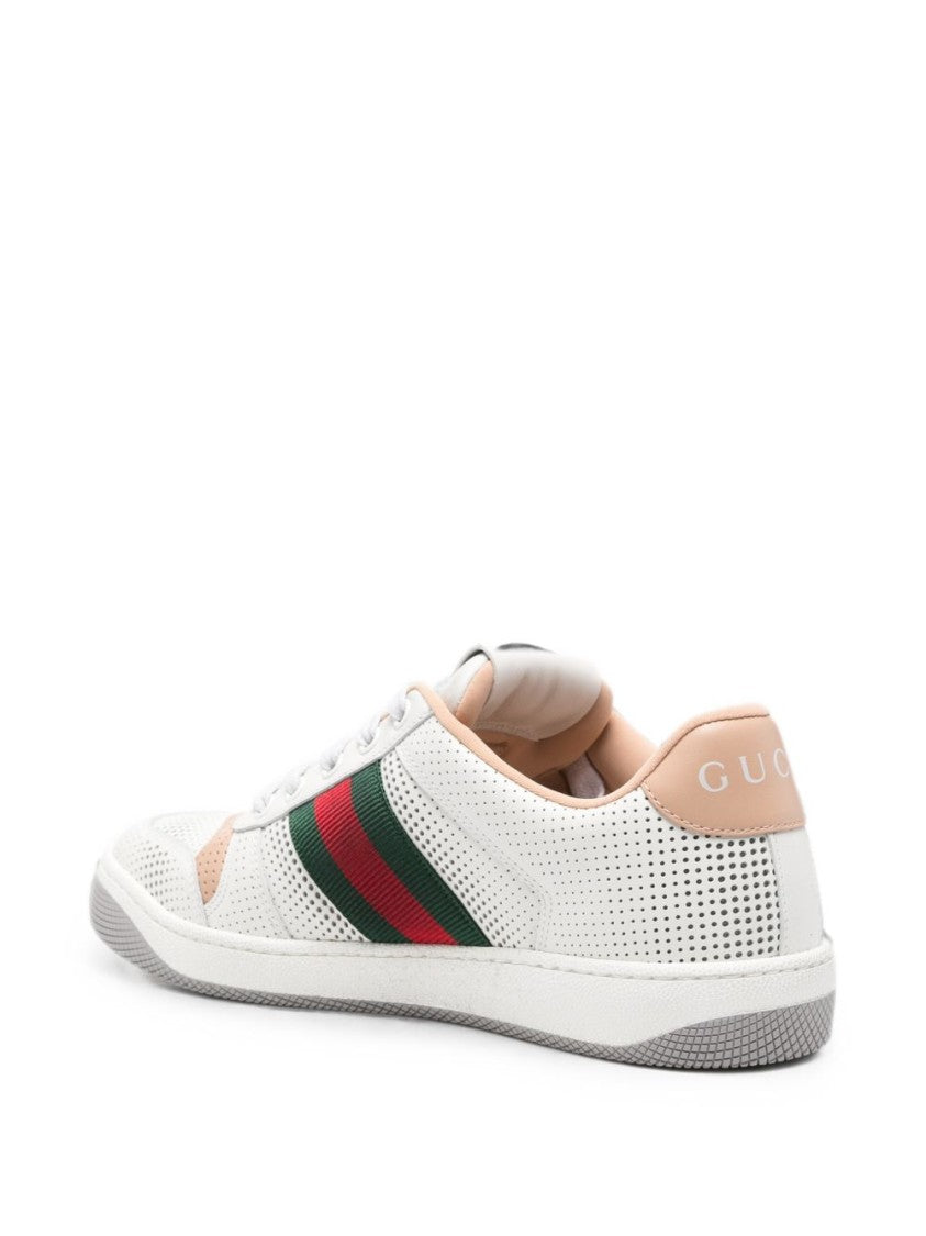 Gucci White Perforated Calfskin Web Sneakers
