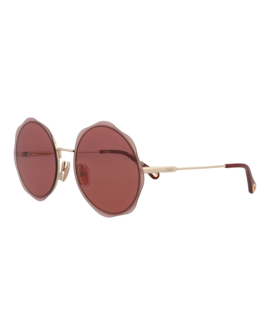 Chloé Round-Frame Metal Sunglasses With Rose-Tinted Lenses
