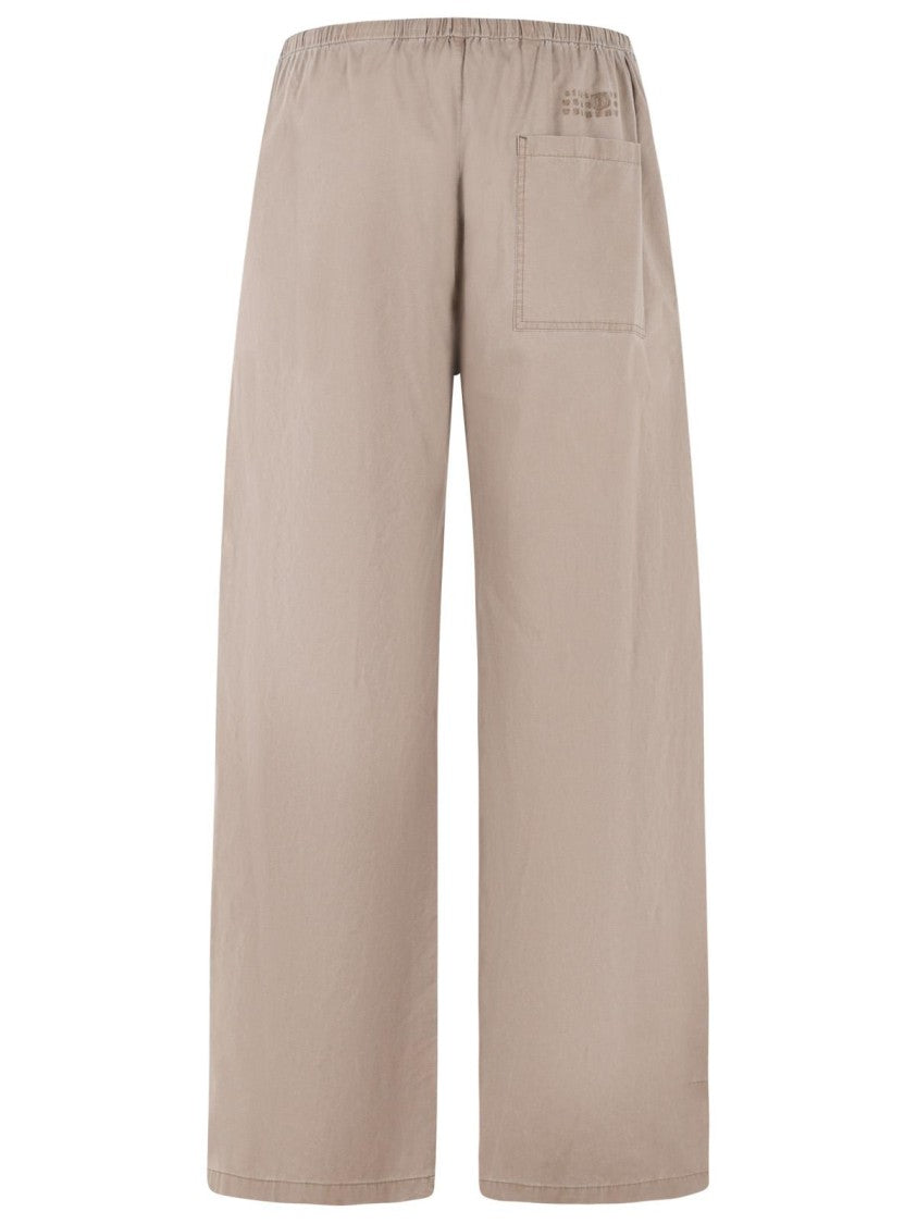 Mm6 By Maison Margiela Numeric Embroidered Cotton Wide-Leg Pants - Beige