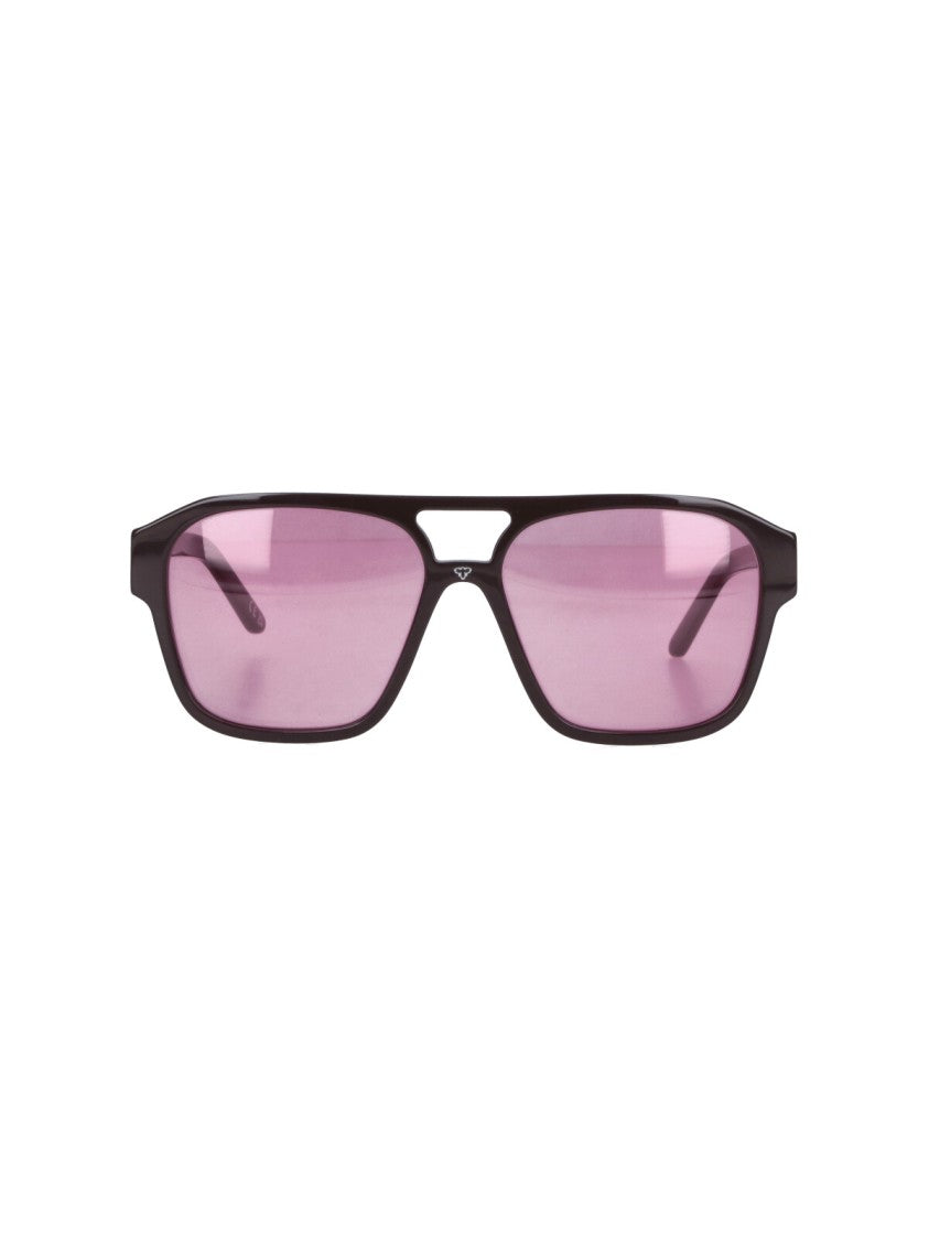 Facehide Rectangular Double-Bridge Burgundy Acetate Sunglasses