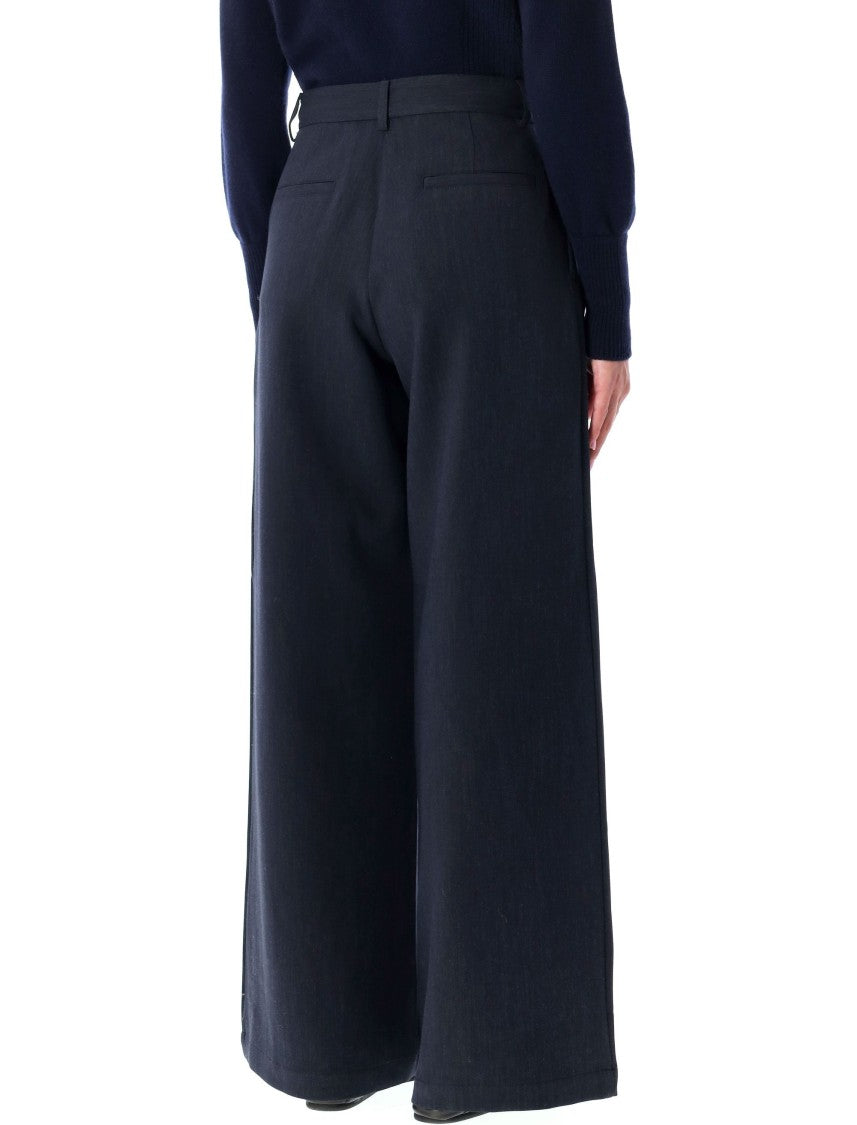 Sessùn Navy Wide-Leg Trousers In Marengo Flannel