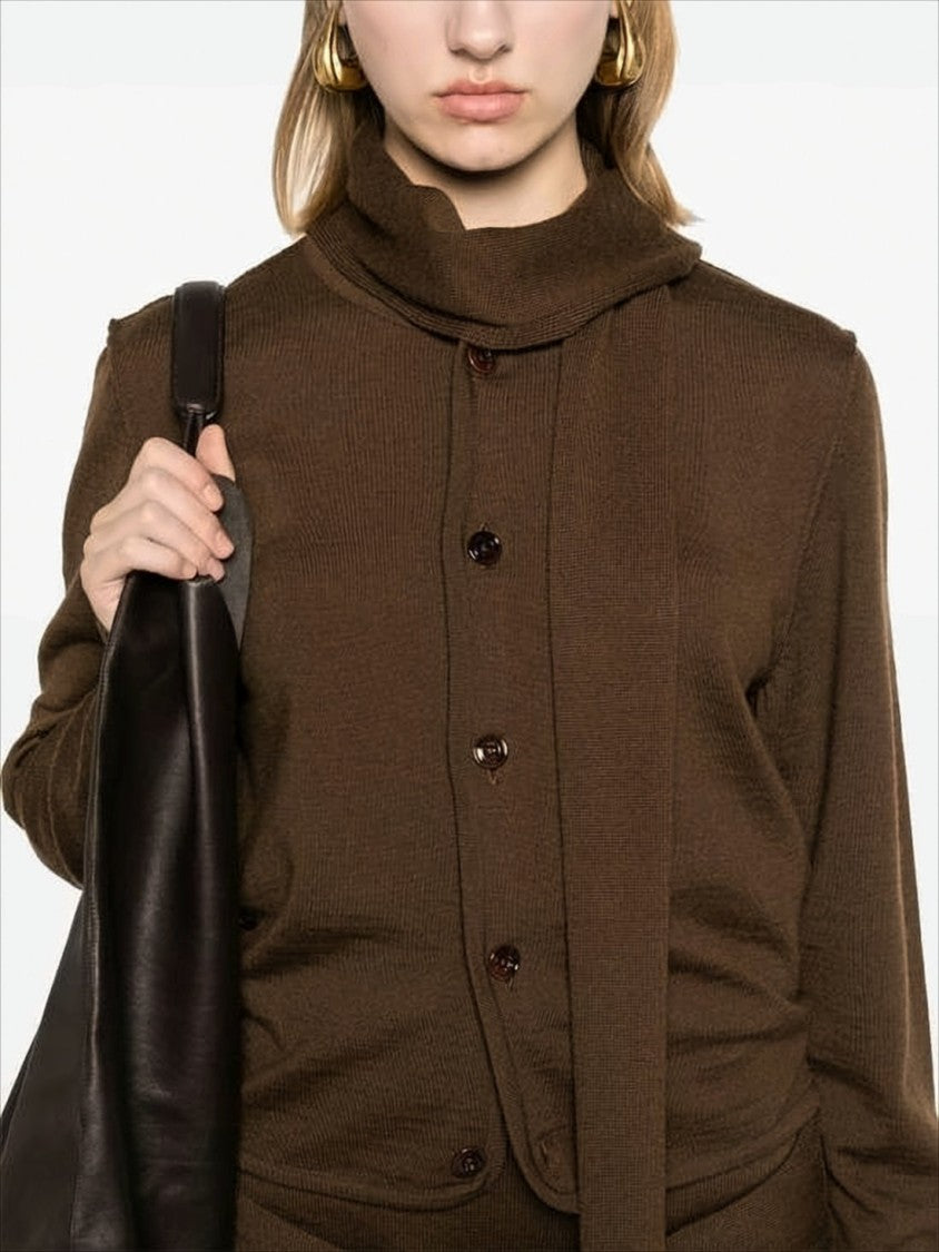 Lemaire Brown Cardigan With Unique Scarf Detail