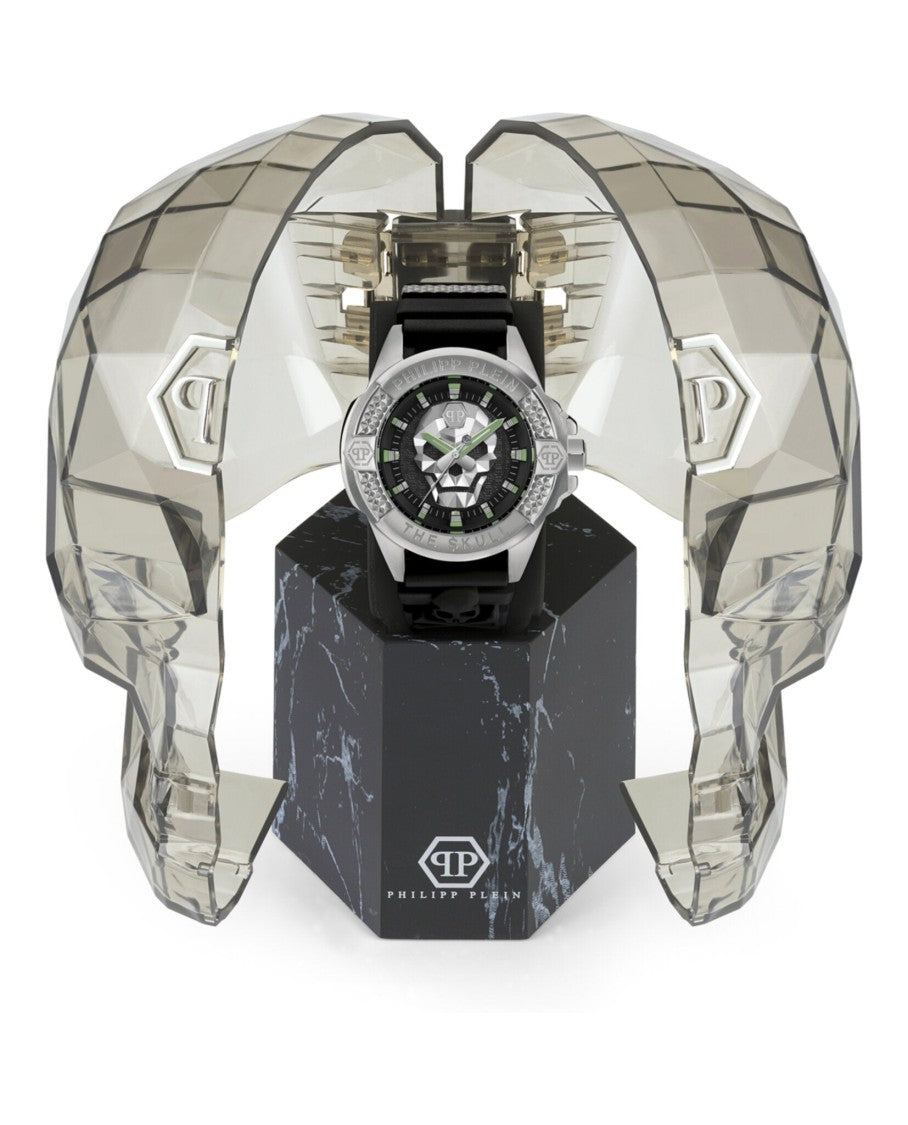 Philipp Plein Bold Black Silicone Watch With Stainless Steel Case