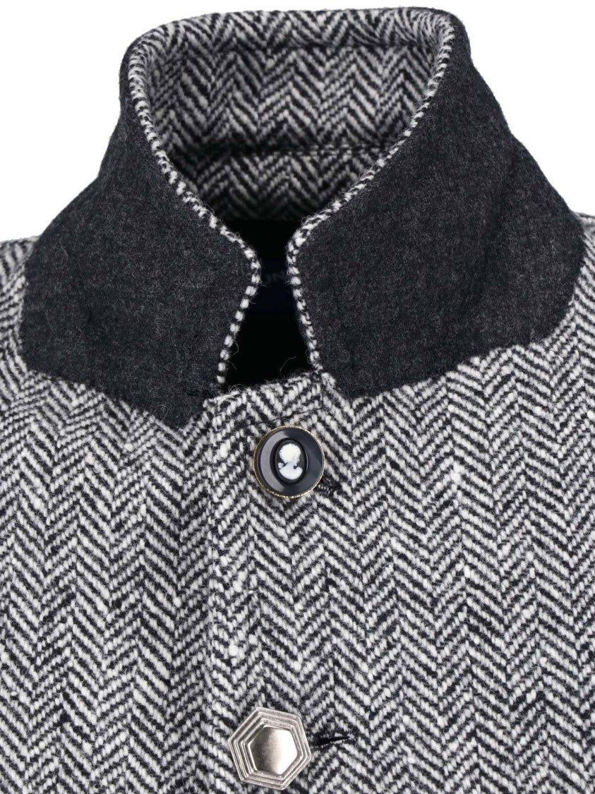 Junya Watanabe Chevron-Patterned Wool Blazer With Unique Metal Buttons