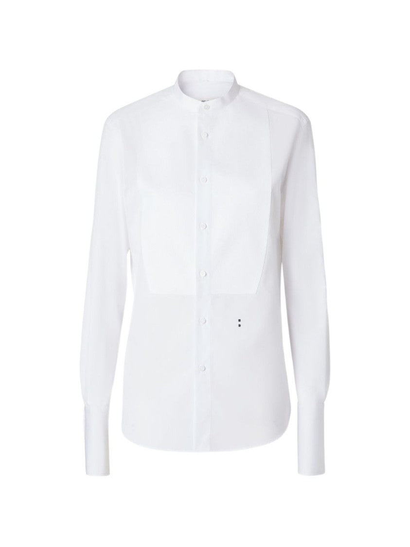 Fendi White Mandarin Collar Poplin Shirt