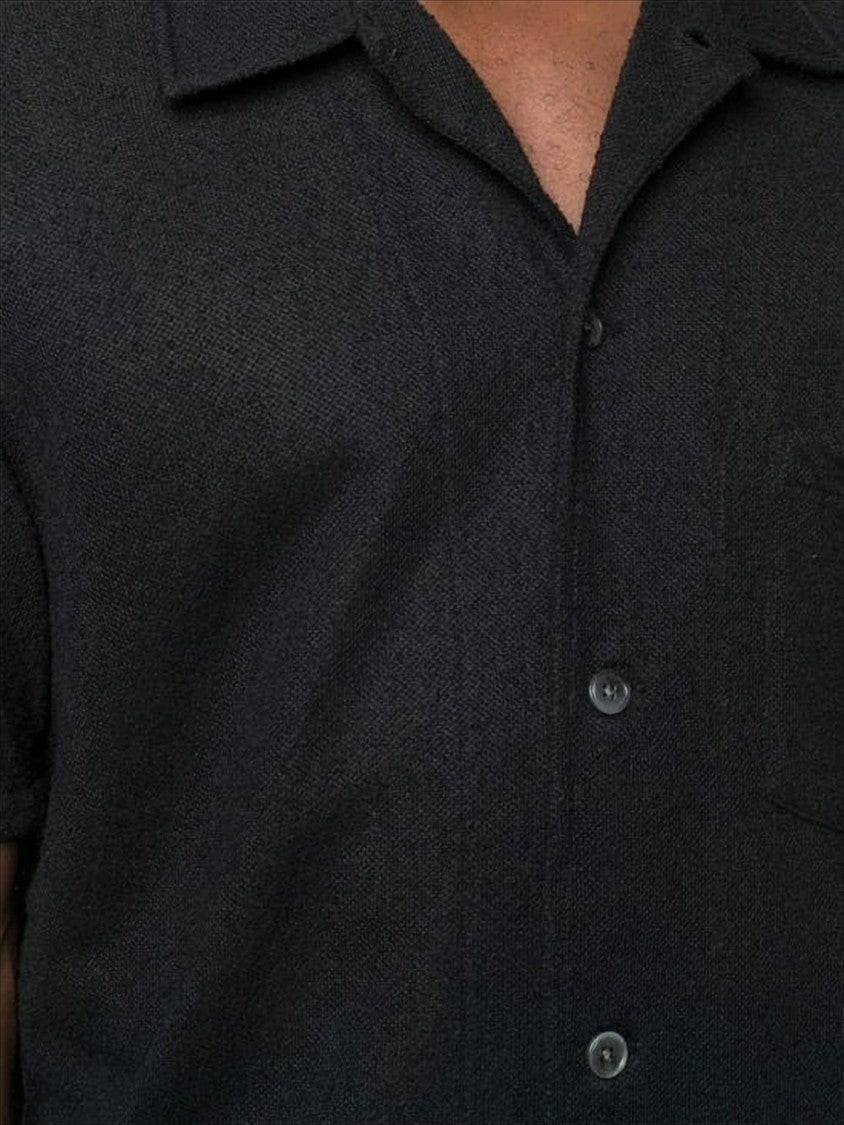 Our Legacy Textured Black Short-Sleeved Shirt With Classic Collar