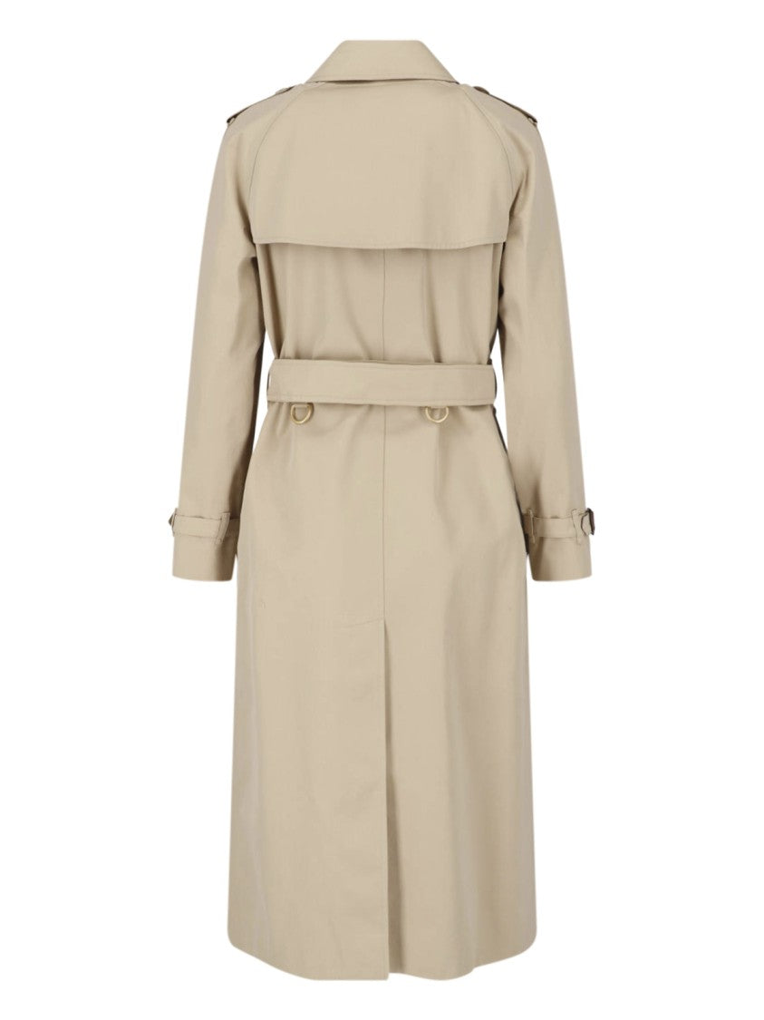 Burberry Beige Cotton Gabardine Double-Breasted Trench Coat With Waist Belt