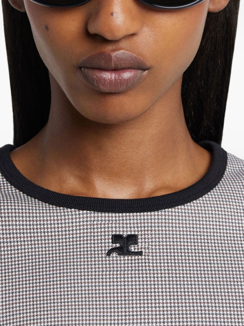 Courrèges Fitted Short-Sleeved Top With Houndstooth Pattern