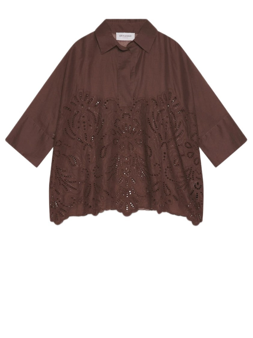 Ermanno Firenze Lightweight Cotton Muslin Shirt With San Gallo Embroidery