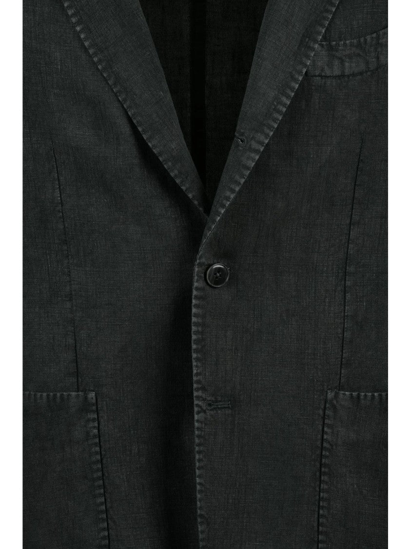 L.B.M. 1911 Forest Green Linen Rounded Blazer