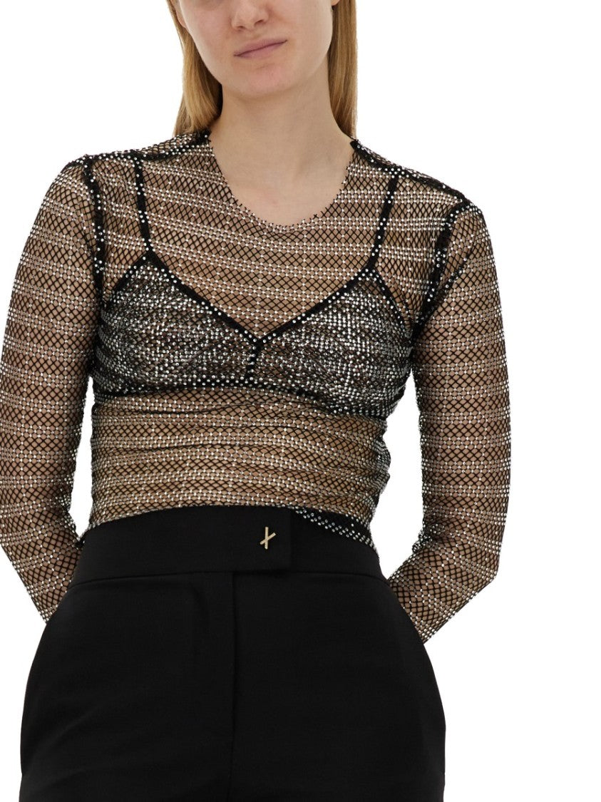Genny Slim-Fit Black Mesh Top
