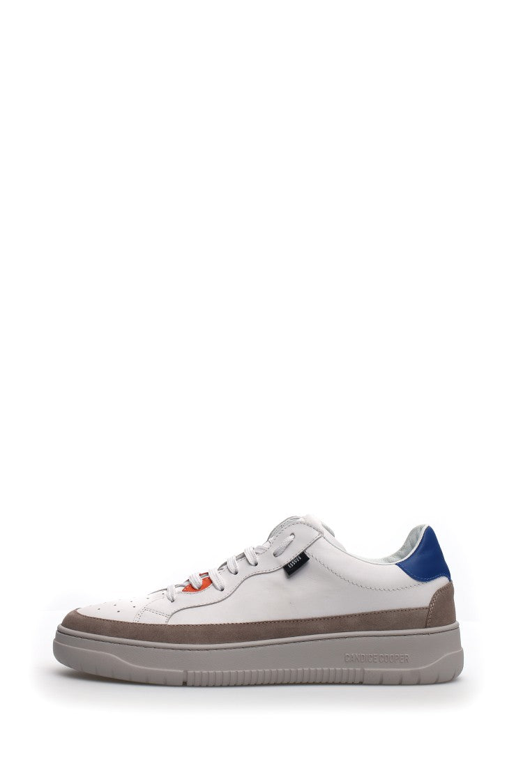 Candice Cooper Low-Top White Leather Sneakers Suede Accents