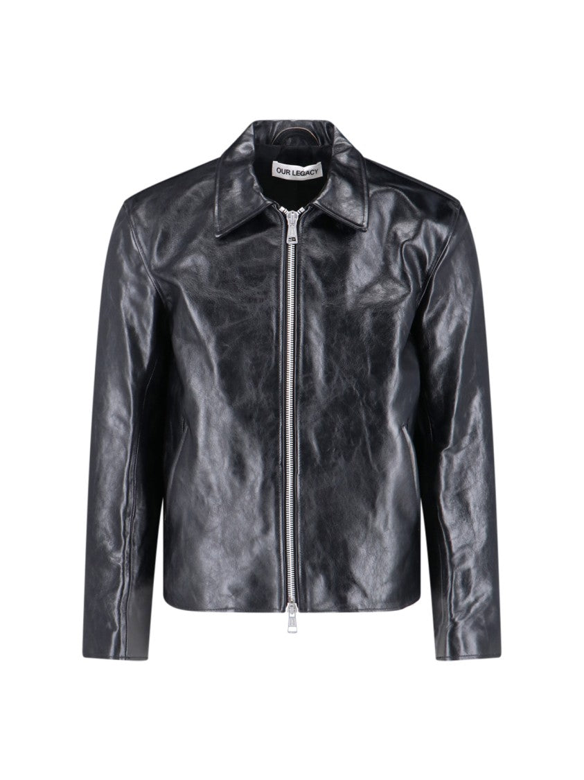 Our Legacy Mini Crinkled Leather Jacket With Classic Collar